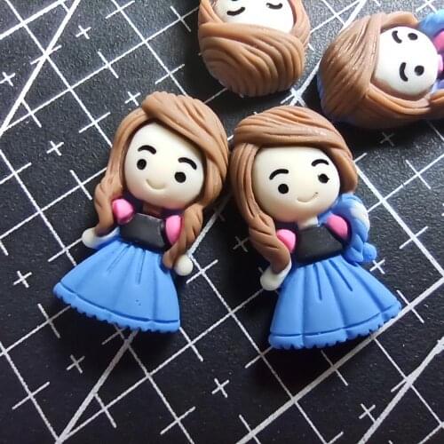 1pcs/lot resin flat back little brown hair blue skirt Princess girl 23mm Scrapbook Embellishment DIY Phone Decoration