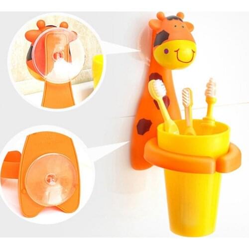 1Pcs Giraffe Toothbrush Cup Creative Space-Saving PP Wall Suction Baby Animal Toothpaste Holder Tooth Cleaning Supplies for Home