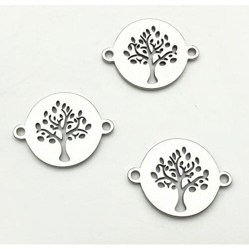 3Pcs 18*23mm 100% Stainless Steel Life Tree Jewelry Diy Making Handmade Double Pattern Tree Connector Pendant Make