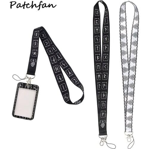 AD712 Patchfan Old Style Retro Black Amulet Vintage Norse Runes Keychain keys Badge Mobile Phone Lanyard With Card Holder Cover