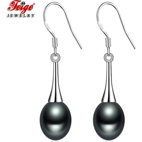 Prevent Allergy Metal Vintage Black Freshwater Cultured Pearl Dangle Earrings for Womens Gift Pearl Jewelry Wholesale FEIGE