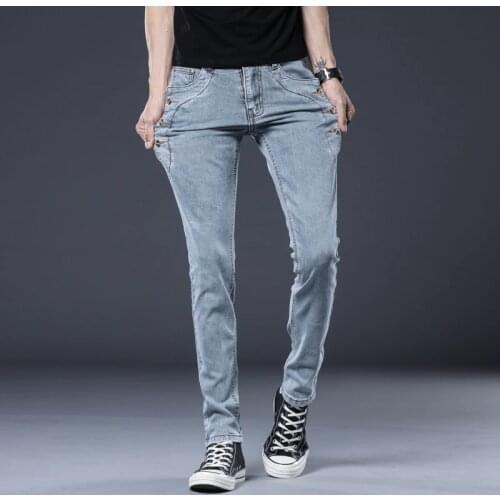 BROWON Brand New Denim Jeans Men Hip Hop Slight Stretch Jeans Mid Waist Full Length Young Fashion Pencil Pant High Quality