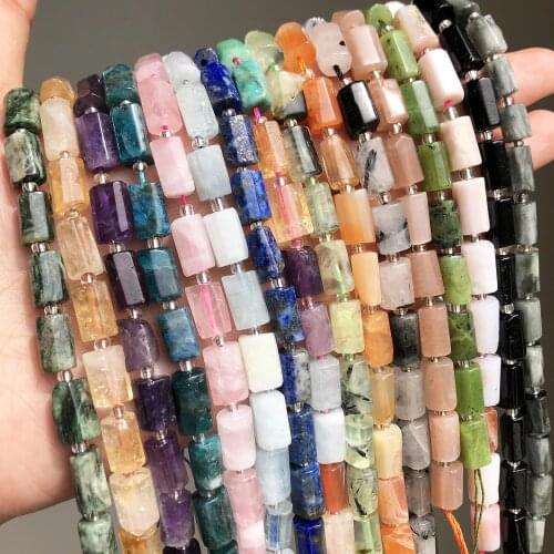 Natural Apatite Lapis lazuli Crystal Beads Faceted Cylinder Loose Beads For Jewelry DIY Making Bracelet Accessories 7.5'' 6x10mm