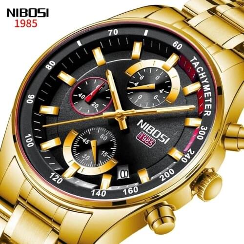 NIBOSI Fashion Mens Watches Top Brand Luxury Wrist Watch Chronograph Quartz Clock Gold Watch Men Waterproof Relogio Masculino