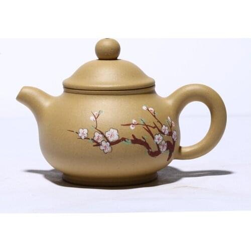 Purple Clay Teapot Handmade Teapot Raw Ore Section Mud Carved Painted Peach Rhyme Pan Pot Kungfu Tea Set Teapot Household Teapot