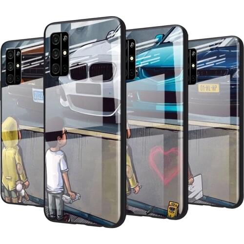 Tempered Glass Cover Cute little boy car For Huawei Honor 30 20 10 9X 8X Pro Plus Lite Shockproof Shell Phone Case