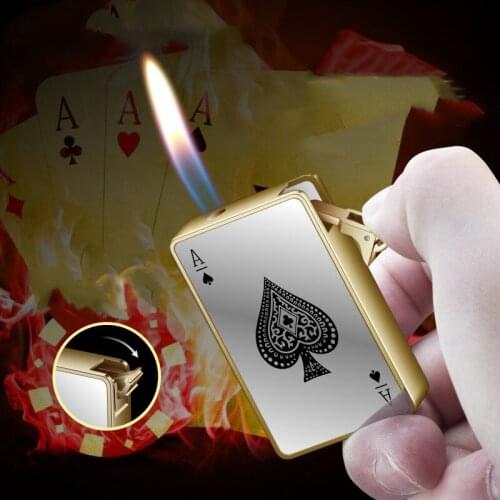 Black Jack Creative Jet Torch Turbo Gas Lighter Texas Counterfeit Playing Cards Butane Windproof Metal With LED Lighter
