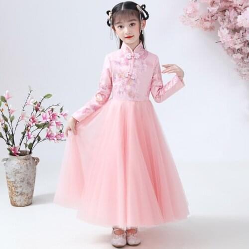 Flower Girls Dresses Kids Embroidery Lace Cheongsam Dress Baby Girls Evening Wedding Party Dress Chinese New Year Clothes
