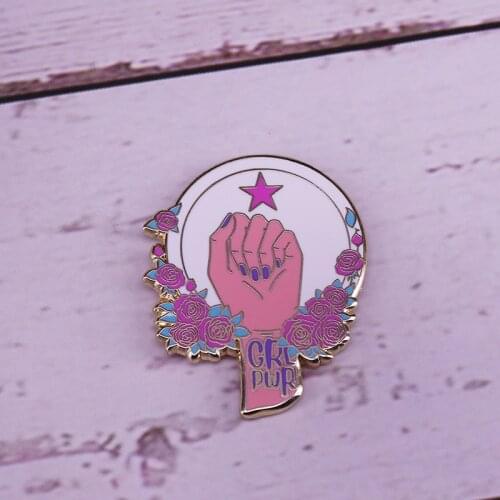 Feminist Women Girl Power enamel Pin flower brooch