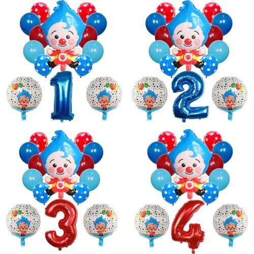 14pcs/set Plim Clown Foil Helium Balloons 30inch Number Air Globos Children Happy Birthday Party Decorations Kids Toys Gifts