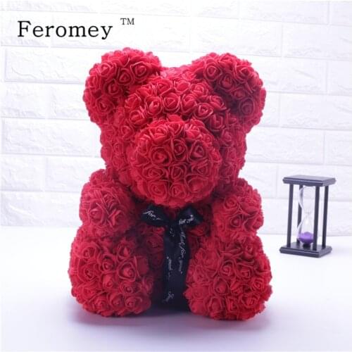 Artificial Flowers Rose Bear Toys Multicolor Plastic Foam Rose Teddy Bear Plush Doll Valentines Day Gift Birthday Party Deco