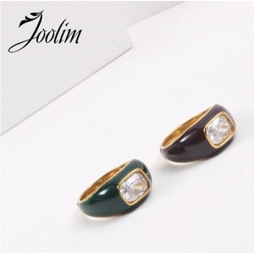 Joolim High End 18K Gold PVD Fashion Colour Enamels Zircon Rings for Women Stainless Steel Jewelry Wholesale