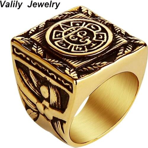 Valily Mens Vintage Square Ring Punk Stainless Steel Biker women Design Band Finger Ring for Men Jewelry Gold Rings Accessories
