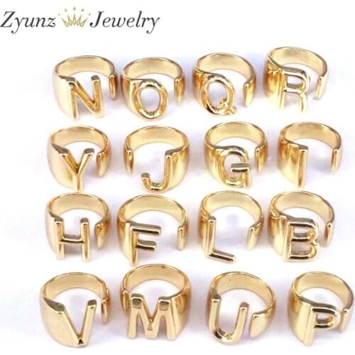 10-26PCS, Chunky Wide Hollow Letter Metal Adjustable Opening Ring Initials Name Alphabet Female Party Fashion Jewelry