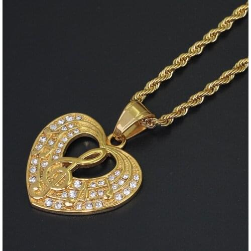Stainless steel Crystal Heart pendant Gold Color Men Women Necklace Jewelry Gift For Women SN191