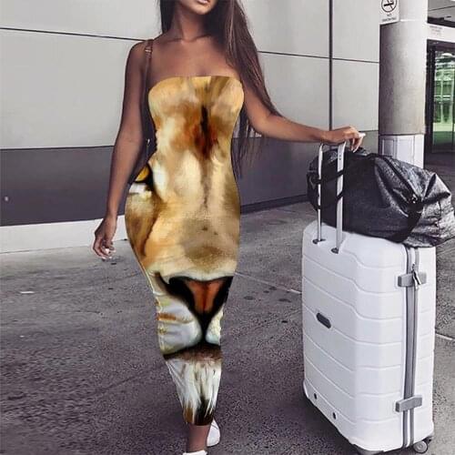 KYKU Brand Lion Dress Women Animal 3d Print Anime Bodycon Dress Street Vestido Sexy Harajuku sleeveless Womens Clothing Casual