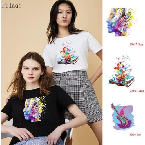 Pulaqi Iron On Fashion Butterfly Eye Patch Stripe Van Gogh Patch Heat Transfer vinyl Thermal Sticker For Women T Shirt Washable