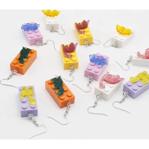 Cartoon Girly Acrylic Funny Dinosaur Blocks Funny Geometric Earrings Decorative Accessories