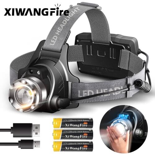 Super Bright Infrared Sensor LED Headlamp with USB Rechargeable T6 Head Lamp,IP65 Waterproof Zoomable Headlight Hiking Camping