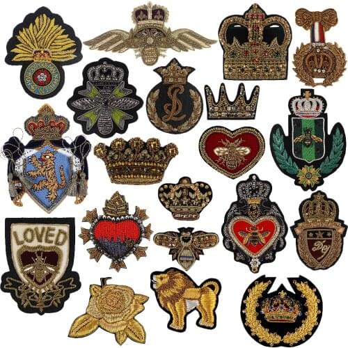 1pc Bee Crown Love Heart Indian Silk Tiger Badge Patch Beaded Rose Applique Vintage Embroidered Sewing Garment Patch TH1278