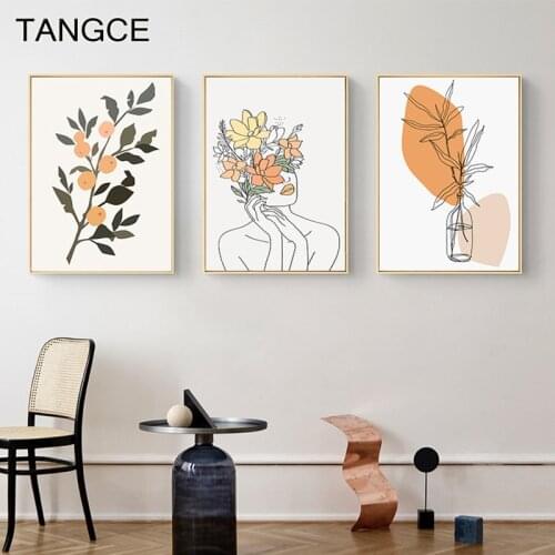 Abstract Line Figure Poster Wall Art Canvas Print Painting Minimalist Colorful Plants Home Decor Retro Bedroom Backdrop Pictures