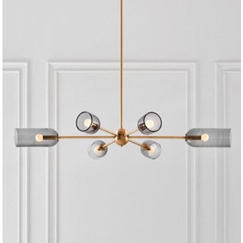 Nordic Smoke Grey Glass LED chandelier Living Room Dining Room Hanging Lamp cloakroom Decoration Interior lighting fixture