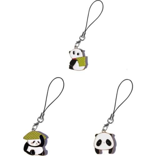 New Design 1 Piece High Quality Metal Cute Panda Animal Mobile Phone Strap Keychains Decoration Cartoon Lanyard Wrist Keychain