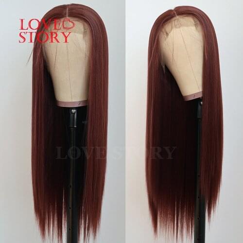 Lovestory Silky Straight Synthetic Lace Front Wig Brown Heat Resistant Replacement hair wigs for Women