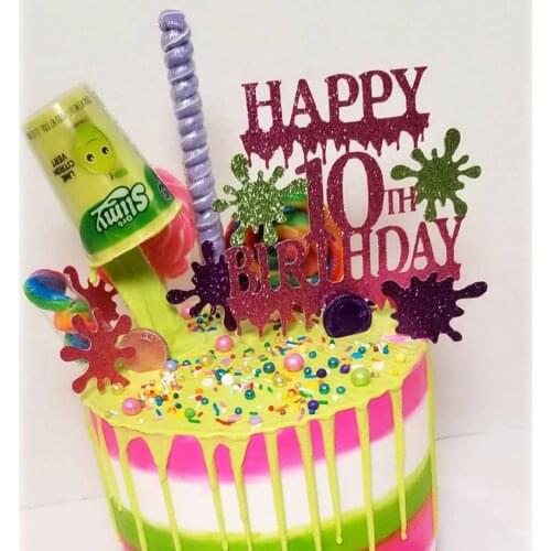 Personalize name date glitter Slime cake topper party birthday | Slime topper | Slime party decorations | Slime cupcake topper