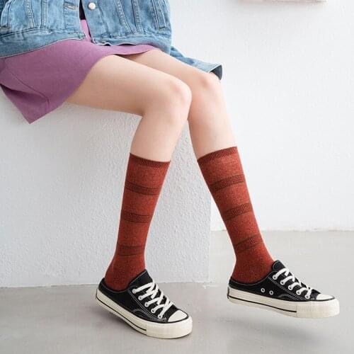 2020 Autumn/winter New Fashion Candy Color Gold Silver Silk Horizontal Strip Stockings for Women 2 or 5 or 7 Pairs / Pack