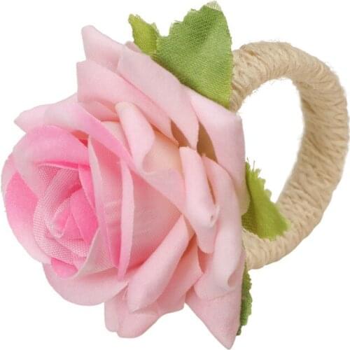 2pcs Dinner Table Decoration Straw Napkin Ring, Buckle, Birthday Party Wedding Decoration, Table Fake Rose Flowers Decoration