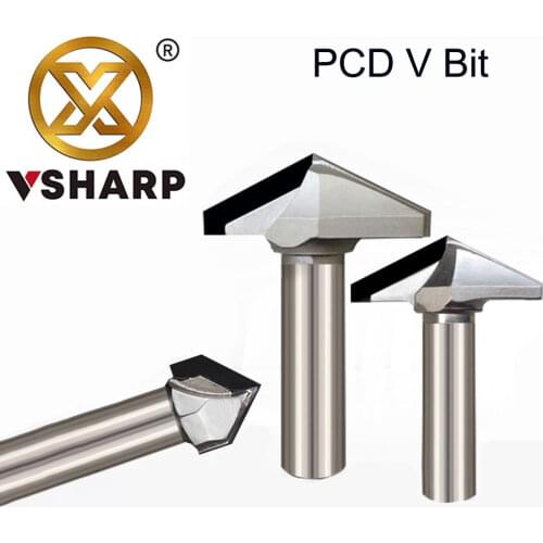 Tideway 1pc 1/2" Shank Diamond CVD Coating V Type Router Bit For Wood Endmill Woodworking Cutter PCD Milling Cutter CNC Bits