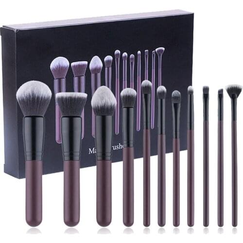 High quality special burgundy wood handle synthetic hair 11pcs makeup kits eye shadow brush sets