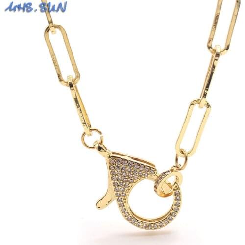 MHS.SUN Women Fashion Chunky Chain Necklace Vintage AAA CZ Lobster Clasp Long Chain Necklace Exaggerated Jewelry Accessories