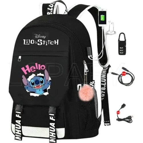 Woman Usb Charging School Bag Stitch Teenager School Bags For Girls School Backpack Mochila Infantil Escolar Bookbag Canvas