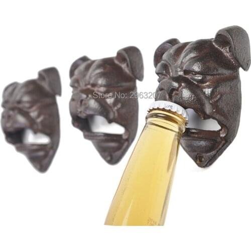 10pcs Vintage Dog Head Shaped Cast Iron Metal Wall Mounted Beer Bottle Opener Kitchen Bar Barware Tools