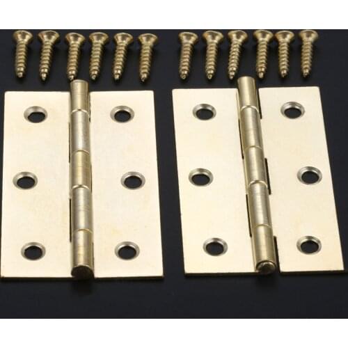 2sets Flat Hinges +12 screws Golden 60*37mm Right Angle 6 Holes Furniture Cabinet Wooden Jewelry Box Gift Wine Case Retro Decor