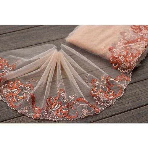 2 Yards Lace Trim Orange Flower Embroidered Tulle Lace 8.26 Inches Wide High Quality