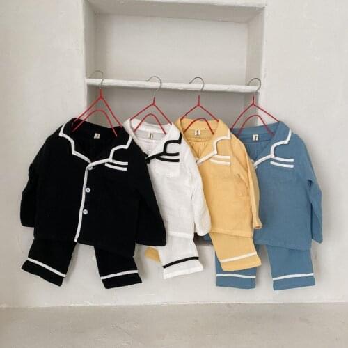 2021 Hot Sale Spring Summer 100% Cotton Children Loungwear Baby Boys Girls Pajamas Set Kids Homewear Evening Suit 4 Colours