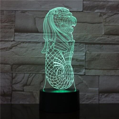 3D Lamp Singapore Merlion Multi-color with Remote Battery Powered Led Small Table Night Light Office Party Visual Light 2026