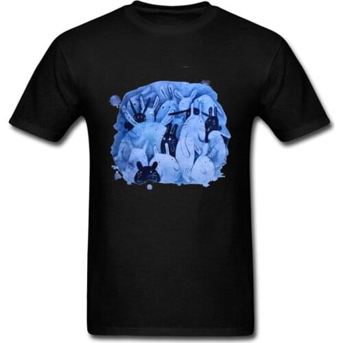 Watercolor Lovely Blue Rabbit T-shirt Easter Day Mens Custom Top Tee Shirt Short Sleeve Black Cartoon Bunny Hare