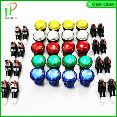 Arcade push button with 40pcs 12V illuminated LED push buttons four colors Transparent plastic arcade button kit