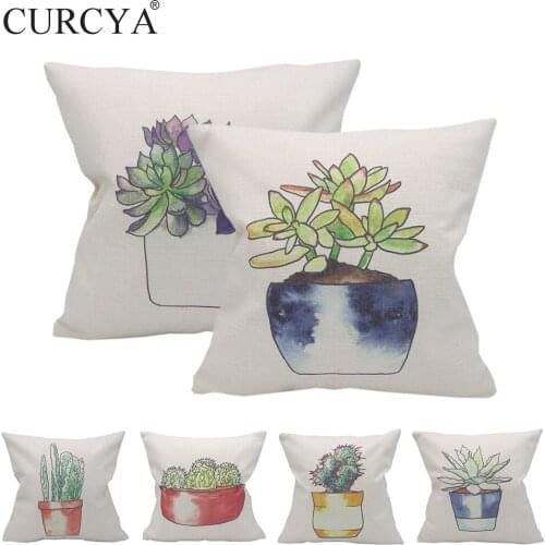 CURCYA Pot Plant Cushion Covers Beige Sofa Chair Waist Pillow Case Polyester Bonsai Printed Throw Pillow Cover Home Decor