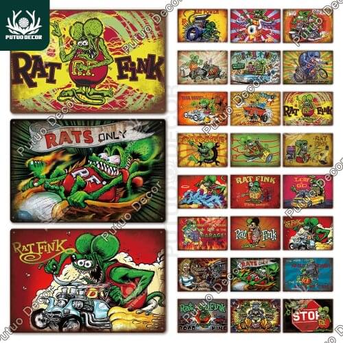 Putuo Decor Rat Fink Tin Sign Metal Signs Vintage Modified Car Culture for Garage Man Cave Bar Pub Club Decoration Wall Decor
