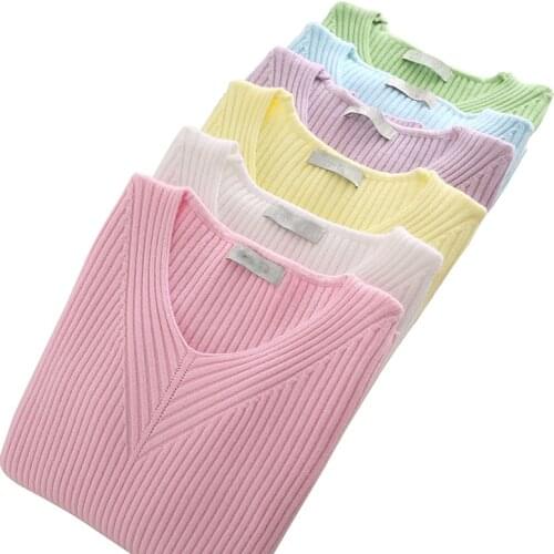 Elasticity Soft Women Sweater Autumn Pullovers Knitted Sweaters Women V Neck Sexy Slim Knit Coat Female Blouse Winter Knitwear