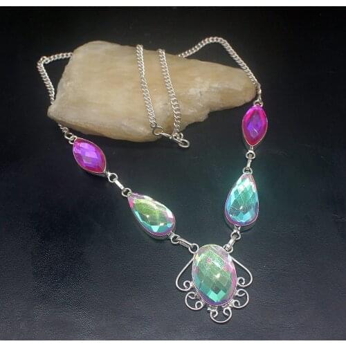 Gemstonefactory Jewelry Big Promotion 925 Silver Beautiful Fashion Mystical Colorful Topaz Women Chain Necklace 48cm 202101375