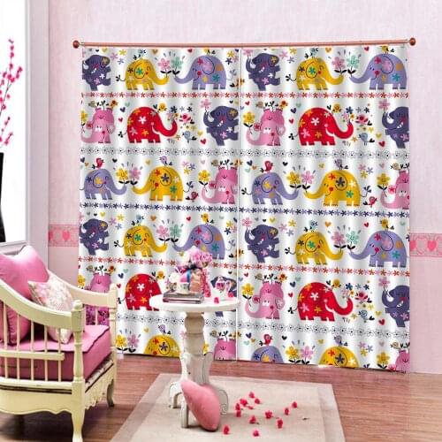Customized size cartoon Colorful elephant curtains Luxury Blackout 3D Window Curtains For Living Room Bedroom