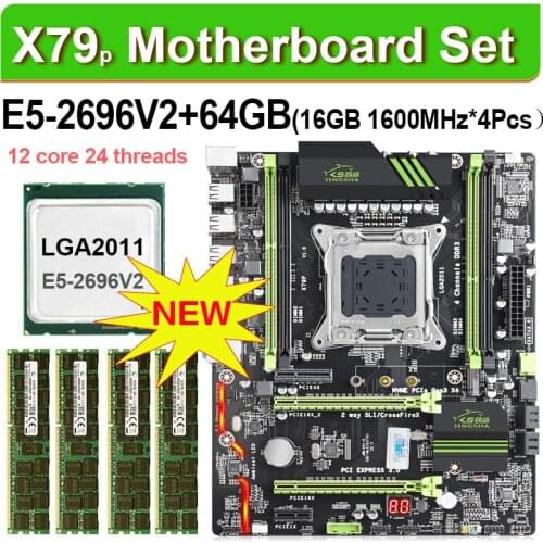 JINGSHA X79 Turbo placa base LGA2011 ATX combos E5 2696 V2 CPU 4 x 16GB = 64GB DDR3 RAM 1600Mhz PC3 12800R PCI-E NVME M.2 SSD