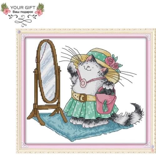 Joy Sunday DA113 14CT 11CT Counted and Stamped Home Decor A Make-up Cat Needlework Needlepoint Embroidery DIY Cross Stitch kits