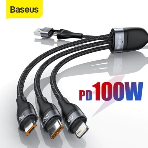 Baseus PD 100W USB C Cable For iPhone 12 Pro 3 in 1 Micro USB Data Wire QC Type C Fast Charging For Xiaomi Samsung Chagrer Cable